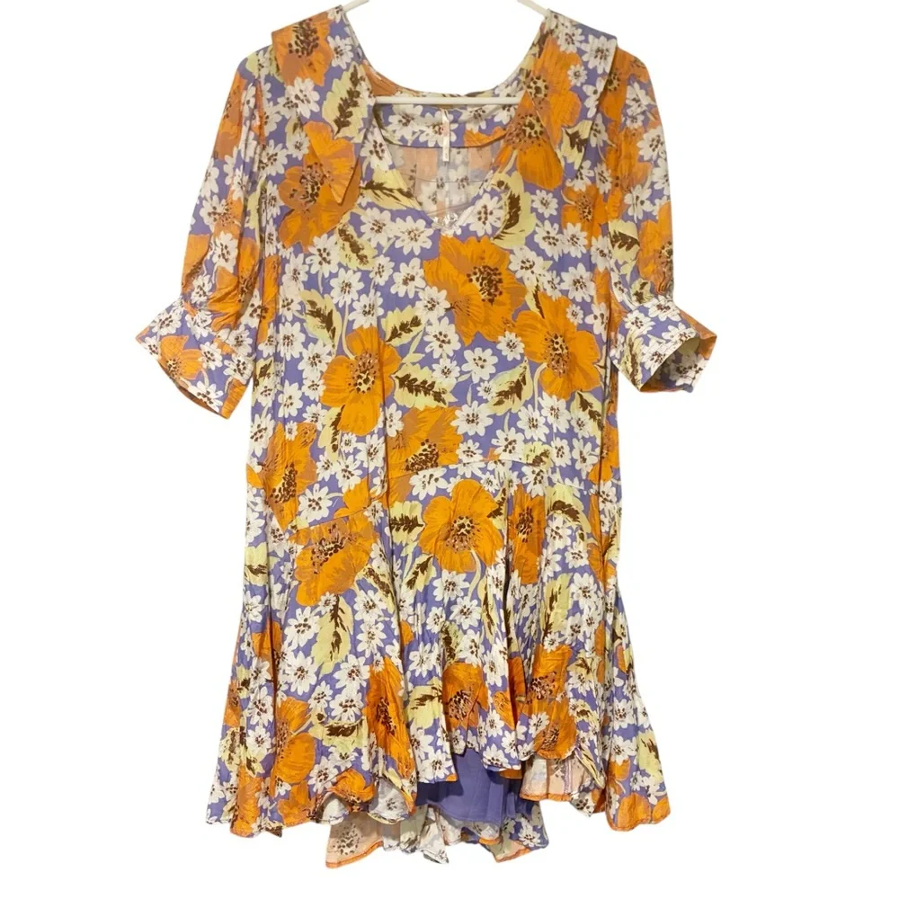 Free People Size Medium Sugar Crush‎ Mini Dress Cobalt Combo Floral - Picture 2 of 7